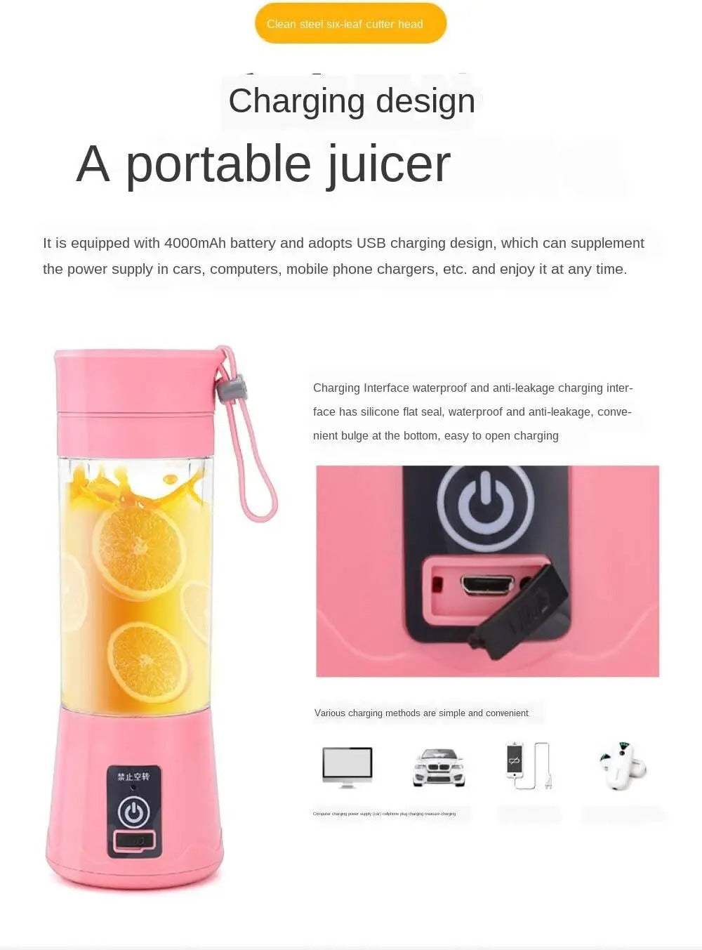 Portable USB Rechargeable Mini Juicer – Electric Smoothie & Fruit Juice Blender